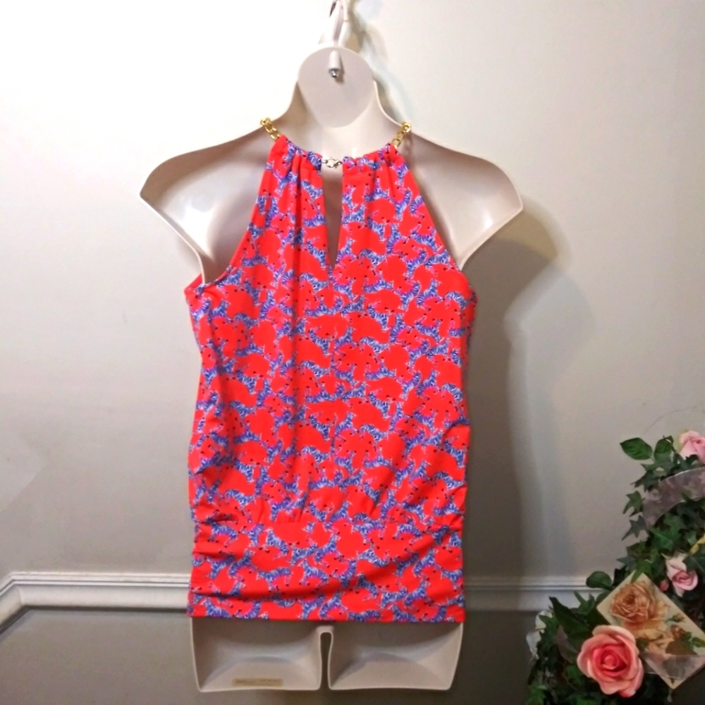 Lilly Pulitzer Orange and Blue Halter Top - Picture 7 of 12